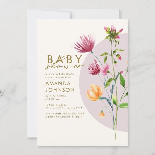 ボヘミユニークアン春ワイルドフラワーベビーシャワー 招待状 (正面)