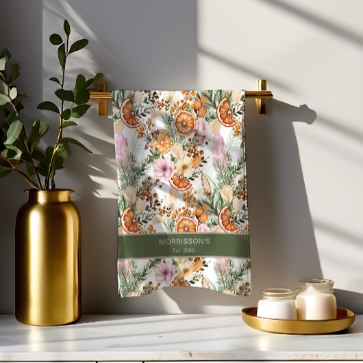 ボヘミ素朴アの植物性の冬の柑橘類クリスマス キッチンタオル