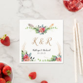 ボヘミ素朴アンフローラ水カラーモノグラム結婚ズ スタンダードカクテルナプキン (インサイチュ)