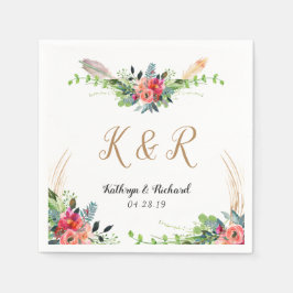 ボヘミ素朴アンフローラ水カラーモノグラム結婚ズ スタンダードカクテルナプキン