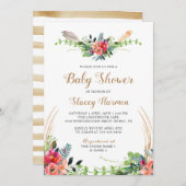 ボヘミ素朴アンフローラ水彩赤ちゃんシャワー 招待状 (正面/裏面)