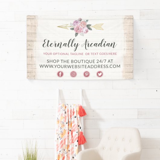 ボヘミ素朴アンフローラ矢印赤面ピンク金ゴールドボホ 横断幕 (インサイチュ)