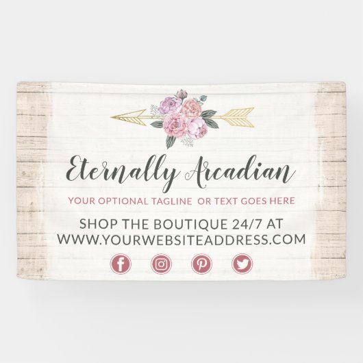 ボヘミ素朴アンフローラ矢印赤面ピンク金ゴールドボホ 横断幕 (横)