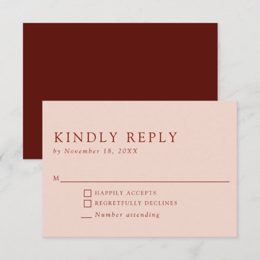 ボヘミ結婚アンの親切な答えエレガント焼けオレンジ 出欠カード (正面/裏面)