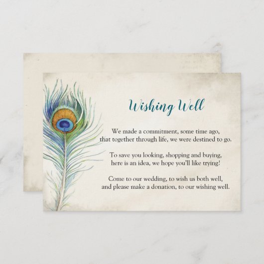 ボヘムピーコックフェザーティール（緑がかった色）ウィングウェル結婚ズ エンクロージャーカード (正面/裏面)