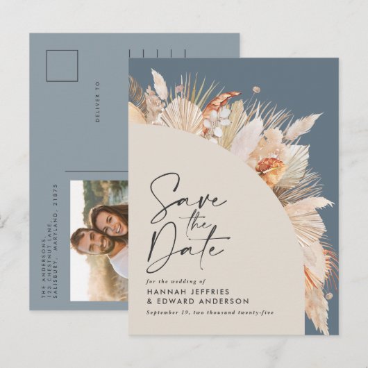 ボヘモダンミアンほこりっぽい青いパンパスグラス写真 案内ポストカード (正面/裏面)