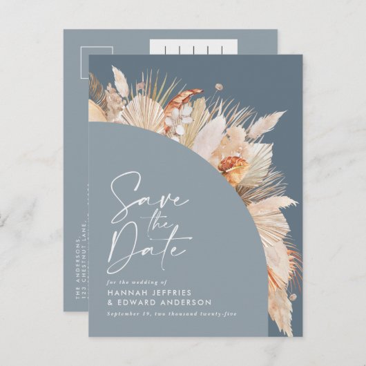 ボヘモダンミアンほこりっぽい青いパンパスグラス写真 案内ポストカード (正面/裏面)