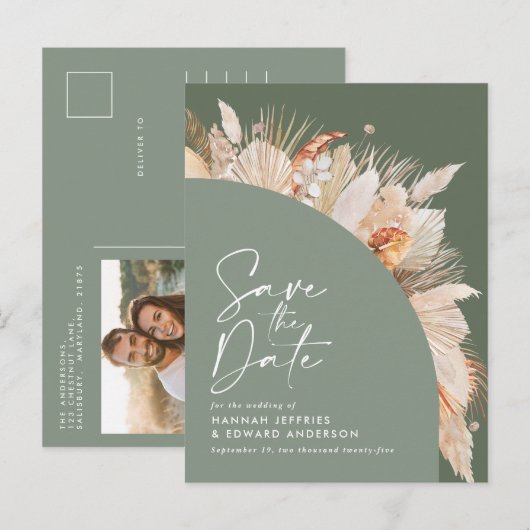 ボヘモダンミアンセージ緑のパンパスグラスフォトアンノ 案内ポストカード (正面/裏面)