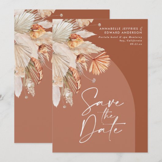 ボヘモダンミアンテラコッタパンパスグラススタイリッシュサ セーブザデート (正面/裏面)