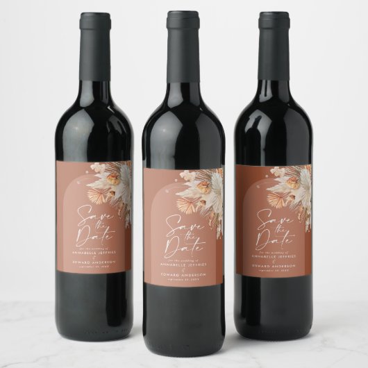 ボヘモダンミアンテラコッタパンパス日付を保存 ワインラベル (ボトル)