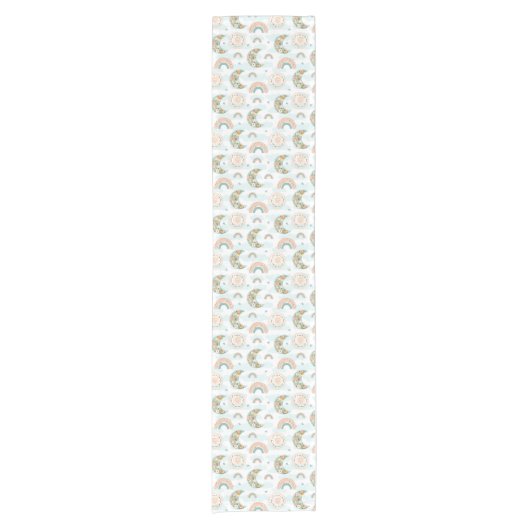 ボヘモダンミアンピンクレインボーフローラムーンサン ショートテーブルランナー (正面)