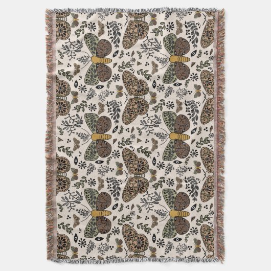 ボヘモダンミアンモスワイルドフラワー抽象芸術模様 スローブランケット (正面縦)