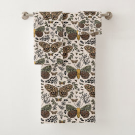 ボヘモダンミアンモスワイルドフラワー抽象芸術模様 バスタオルセット