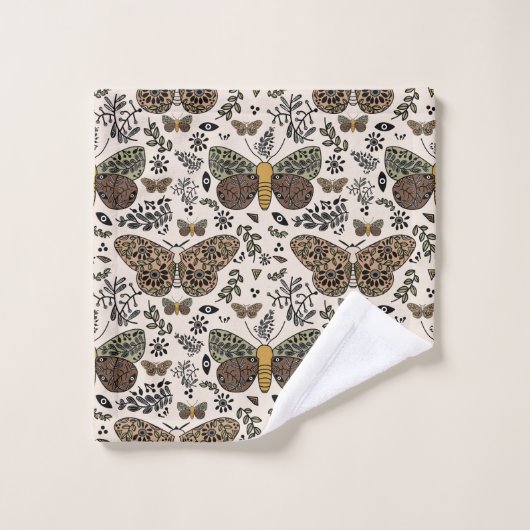 ボヘモダンミアンモスワイルドフラワー抽象芸術模様 バスタオルセット (ウォッシュタオル)