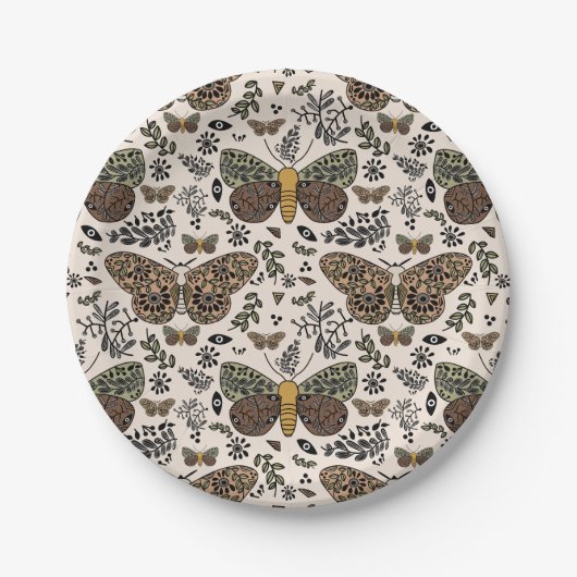 ボヘモダンミアンモスワイルドフラワー抽象芸術模様 ペーパープレート (正面)