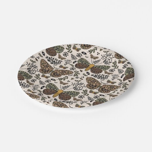 ボヘモダンミアンモスワイルドフラワー抽象芸術模様 ペーパープレート (アングル)