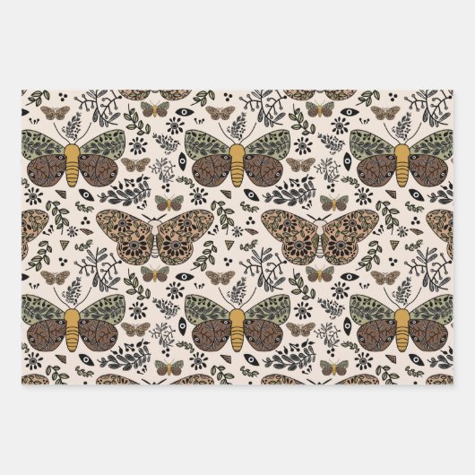 ボヘモダンミアンモスワイルドフラワー抽象芸術模様 ラッピングペーパーシート (正面)