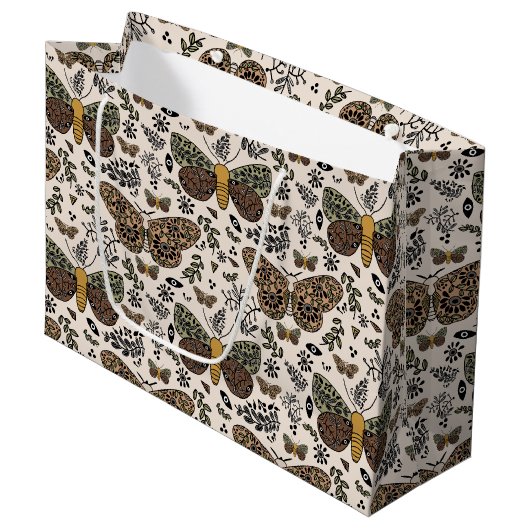ボヘモダンミアンモスワイルドフラワー抽象芸術模様 ラージペーパーバッグ (正面アングル)