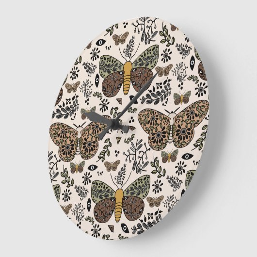 ボヘモダンミアンモスワイルドフラワー抽象芸術模様 ラージ壁時計 (傾斜)