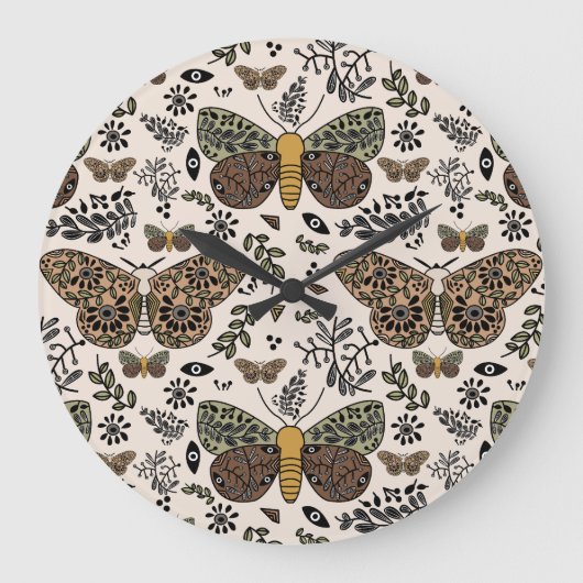 ボヘモダンミアンモスワイルドフラワー抽象芸術模様 ラージ壁時計 (正面)