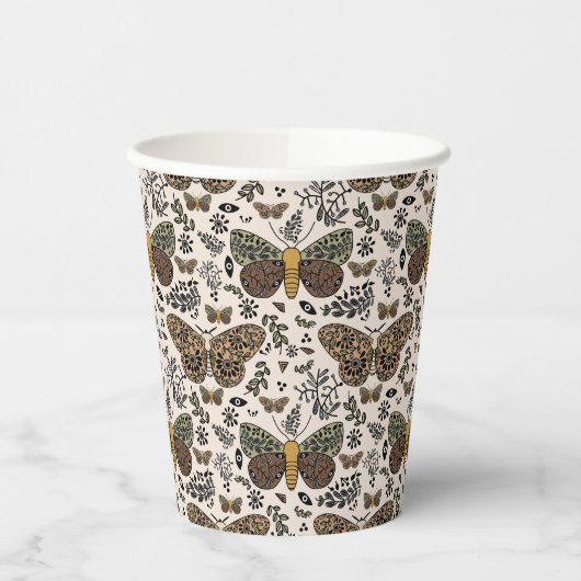ボヘモダンミアンモスワイルドフラワー抽象芸術模様 紙コップ (左)