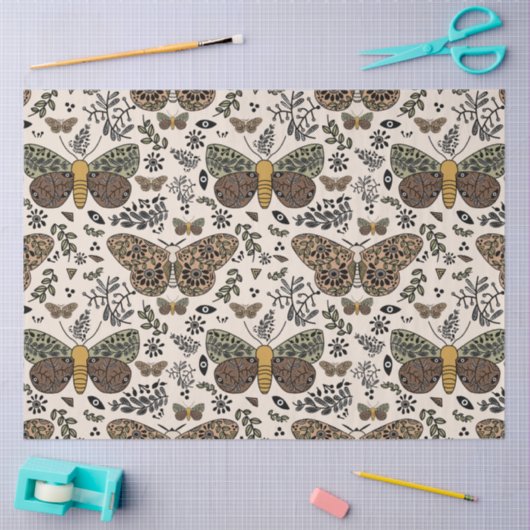 ボヘモダンミアンモスワイルドフラワー抽象芸術模様 薄葉紙 (クラフト)