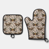 ボヘモダンミアンモスワイルドフラワー抽象芸術模様 鍋つかみ&鍋敷きセット (正面)