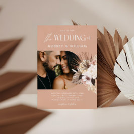 ボヘモダンミアン水彩色フローラ写真結婚の 招待状