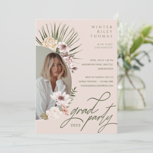 ボヘモダンミアン水彩花模様大学院写真 招待状 (スタンド正面)