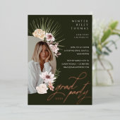 ボヘモダンミアン水彩花模様大学院写真 箔招待状 (立ち正面)