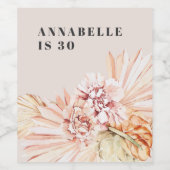 ボヘモダンミアン水色フローラパステル誕生日 ワインラベル (シングルラベル)