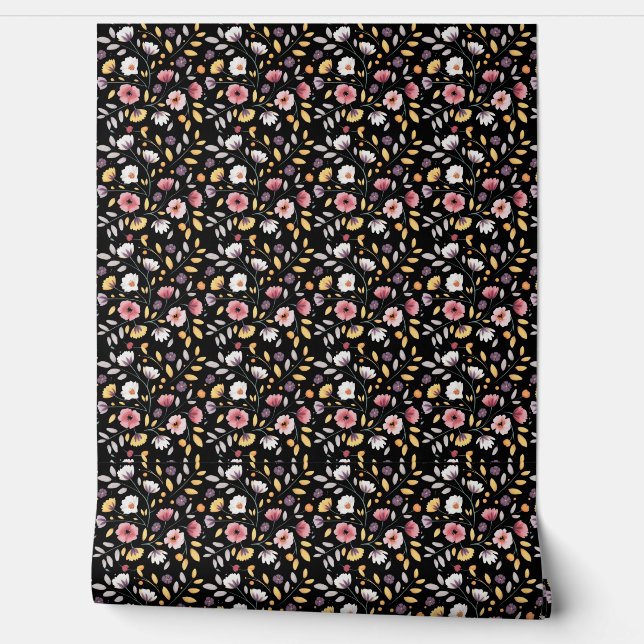 ボヘモダンミアン水色ワイルドフラワー 壁紙 (ほどく)