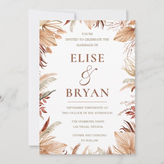 ボヘモダンミアン葉ドライドフローラ結婚ズ 招待状 (正面)