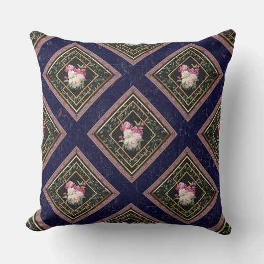 ボヘモダンミエレガントアンフローラネイビーブルー クッション (正面)