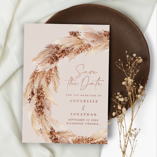 ボヘモダンミナチュラルパンパ結婚スグラス 箔招待状