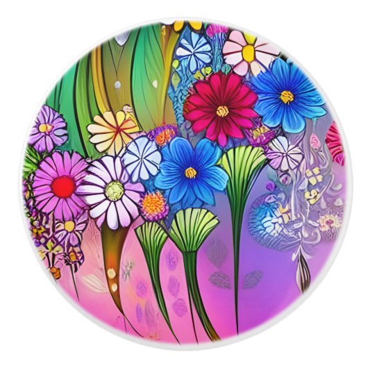 ボヘユニークミアン明るい花フローラアートキャビネット セラミックノブ (正面)