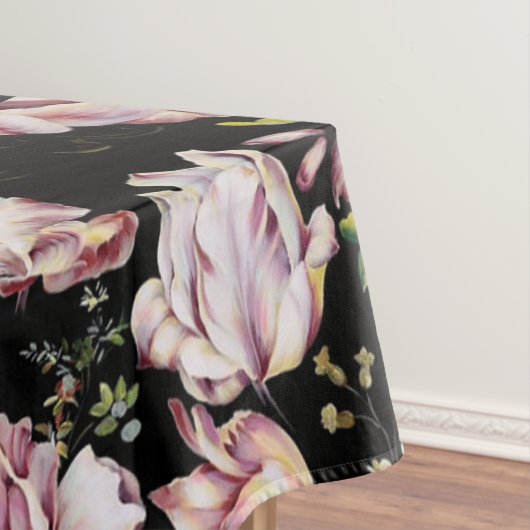ボヘ名門私立校風のミアンガーリードの国シックな黒フローラ テーブルクロス (インサイチュ)