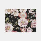 ボヘ名門私立校風のミアンガーリードの国シックな黒フローラ フリースブランケット (正面(横))