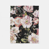 ボヘ名門私立校風のミアンガーリードの国シックな黒フローラ フリースブランケット (正面)