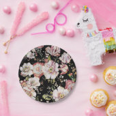 ボヘ名門私立校風のミアンガーリードの国シックな黒フローラ ペーパープレート (パーティー)