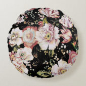 ボヘ名門私立校風のミアンガーリードの国シックな黒フローラ ラウンドクッション (正面)