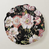 ボヘ名門私立校風のミアンガーリードの国シックな黒フローラ ラウンドクッション (裏面)
