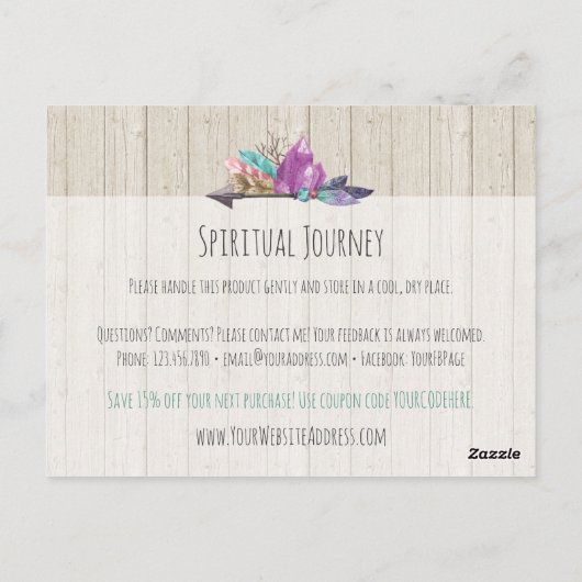 ボヘ素朴ミアンの結晶と矢印の水色の木 ポストカード (裏面)