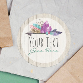 ボヘ素朴ミアンの結晶と矢印の水色の木 ラウンドシール