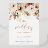 ボヘ素朴ミアンテラコッタバラ金ゴールド結婚ズ 箔招待状 (正面)