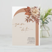 ボヘ素朴ミアンテラコッタ秋アーチ日付を保存 招待状 (スタンド正面)