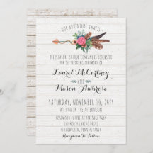 ボヘ素朴ミアンフェザーズアロー結婚式招待状