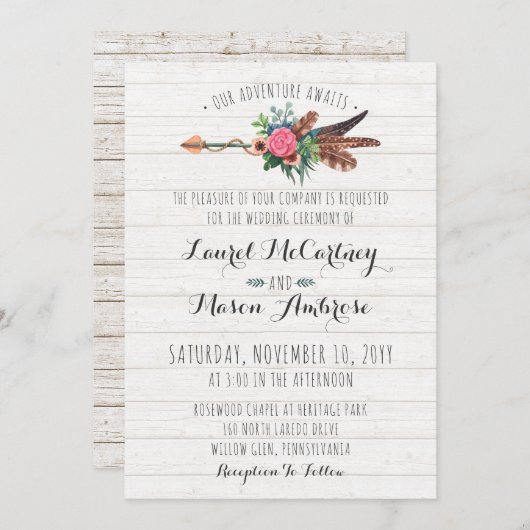 ボヘ素朴ミアンフェザーズアロー結婚式招待状 招待状 (正面/裏面)