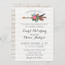 ボヘ素朴ミアンフェザーズアロー結婚式招待状