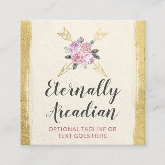 ボヘ素朴ミアンフローラアローズ金ゴールドボホソーシャル スクエア名刺 (正面)